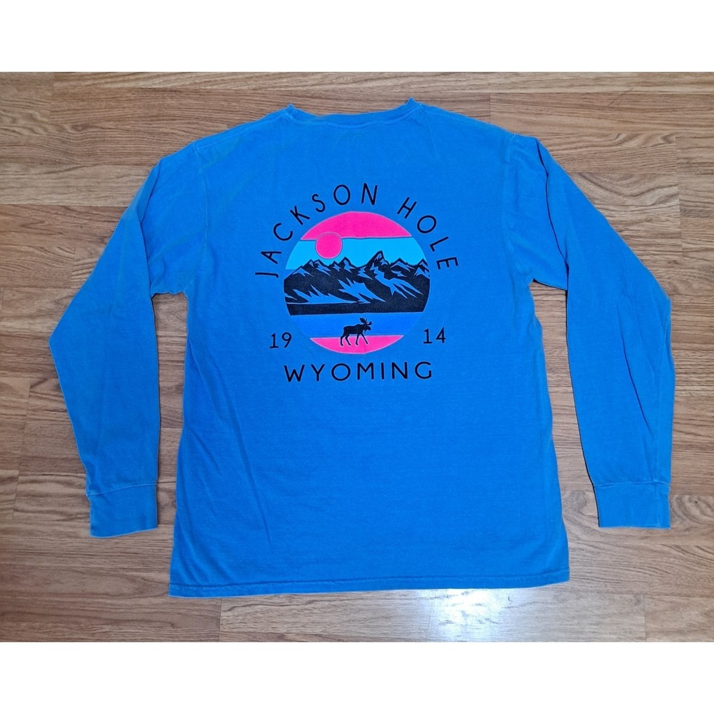 Blue 84 Womens Light Blue T-Shirt Jackson Hole Wyoming Long Sleeve Size M
